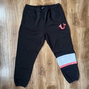 True Religion Relaxed Jogger Men's Pants Black Medium Logo Elastic Waist